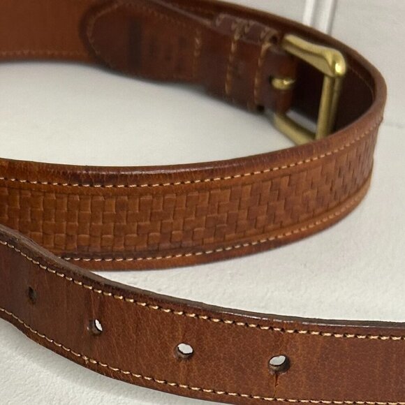 Coach Leather Designer Belt 3855 British Tan Basket Weave Brass Buckle 36\